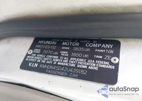 2002 Hyundai Elantra Gls z USA, uszkodzony, nr VIN KMHDN45D42U439182